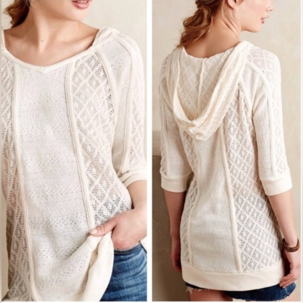 Meadow Rue Cream Knit Hooded Scoop Sweater